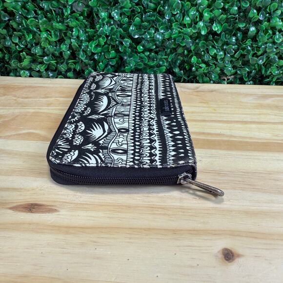 Sakroots Womens Billfold Wallet Zip Close Black Beige Organizer - Picture 8 of 10